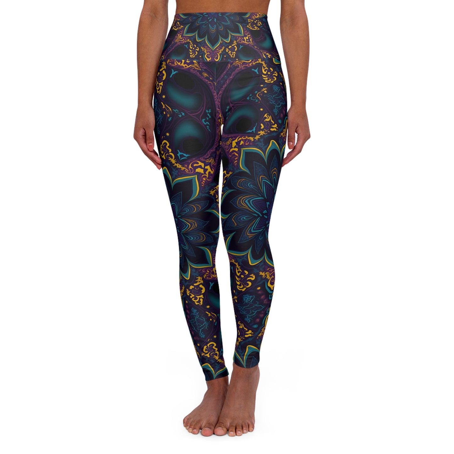 Blooming Geometry: The Floral Fractal - High Waisted Yoga Leggings