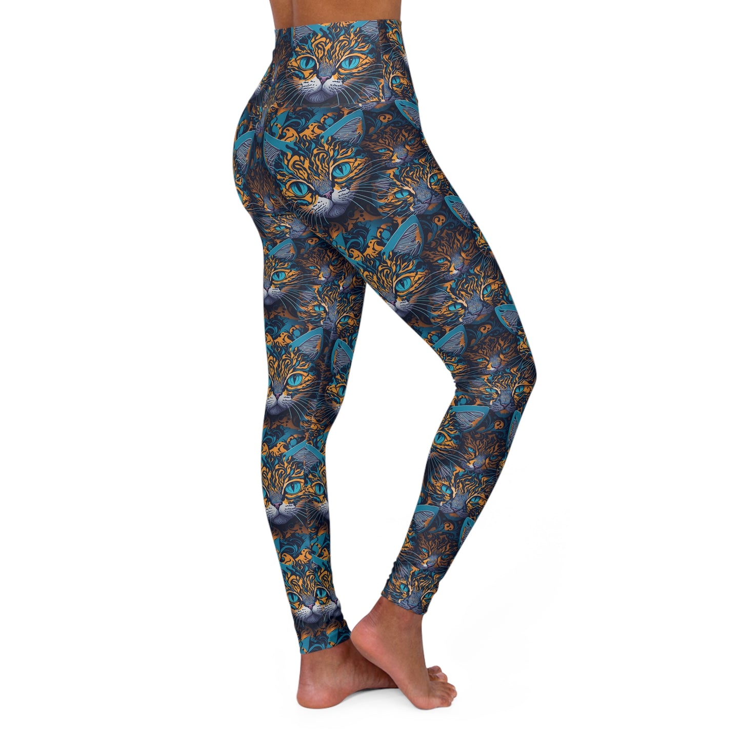 Feline Kaleidoscope: The Cat Fractal - High Waisted Yoga Leggings