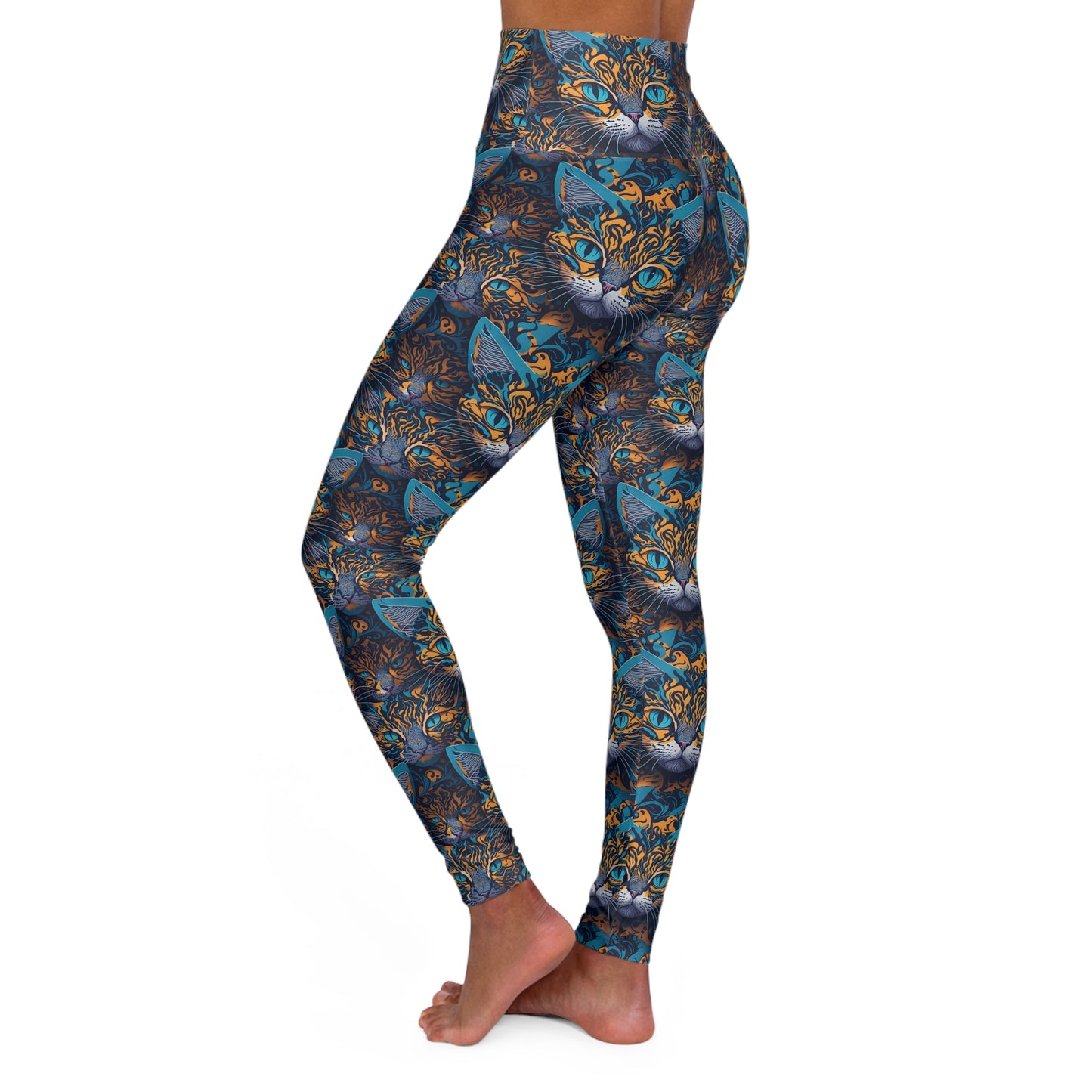 Feline Kaleidoscope: The Cat Fractal - High Waisted Yoga Leggings