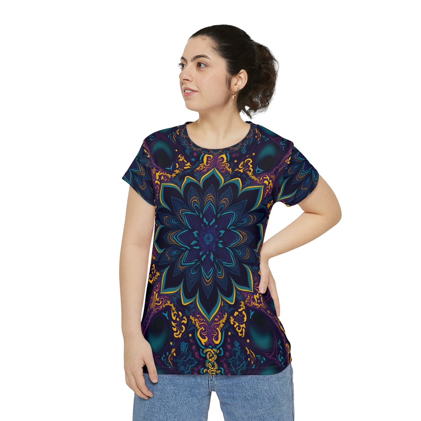 Blooming Geometry: The Floral Fractal - Women's Short Sleeve Shirt