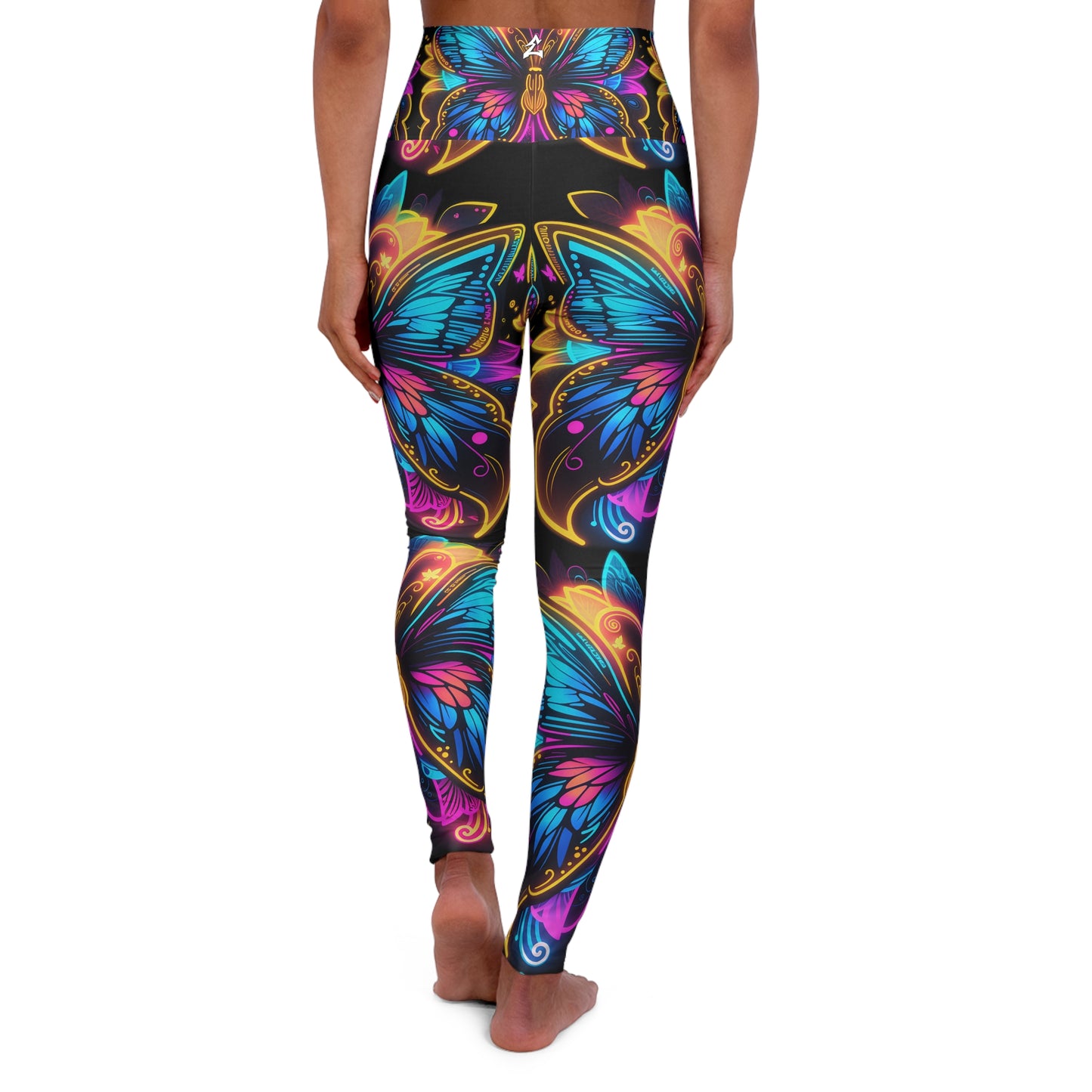 Luminous Flutter: The Neon Electric Butterfly - High Waisted Yoga Leggings