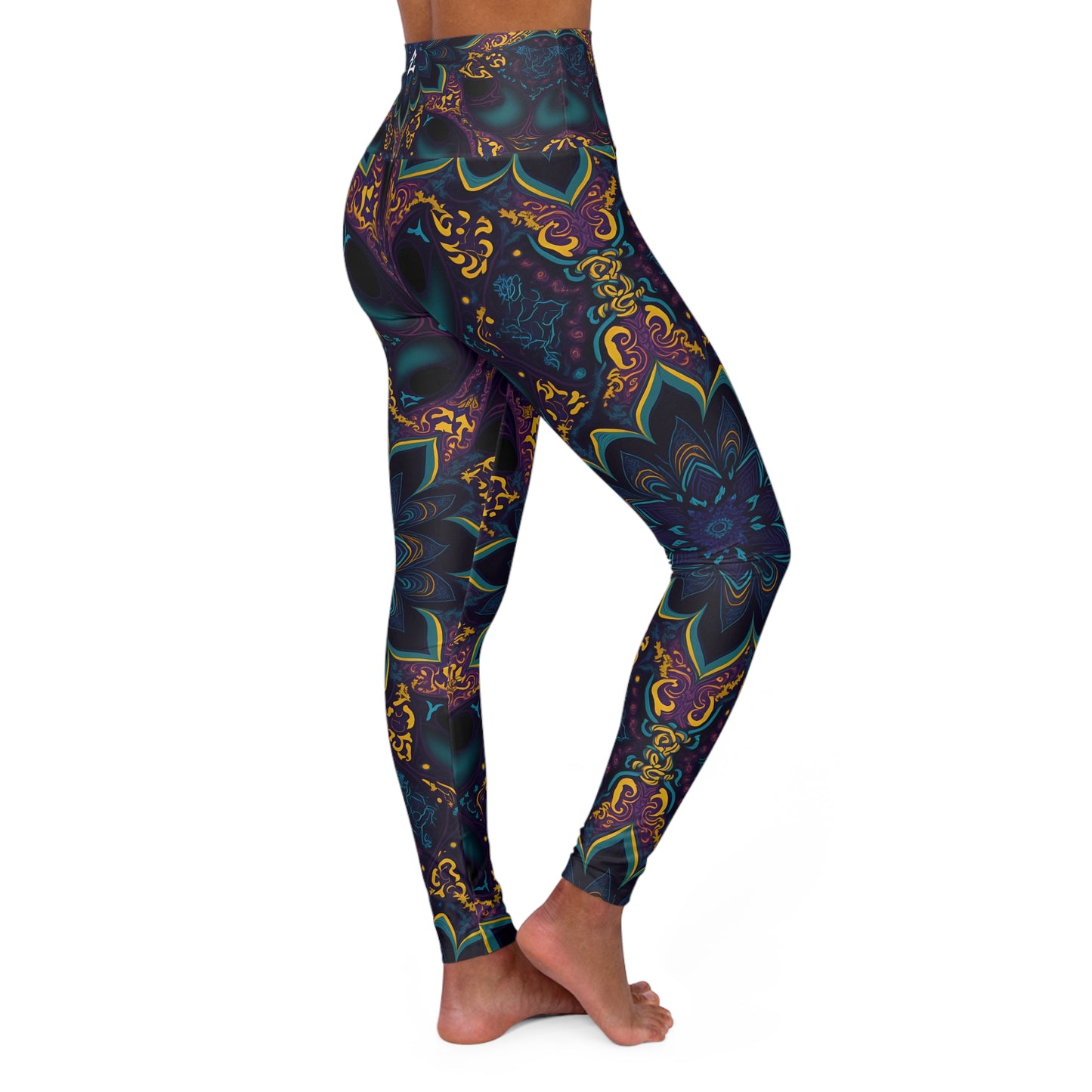 Blooming Geometry: The Floral Fractal - High Waisted Yoga Leggings