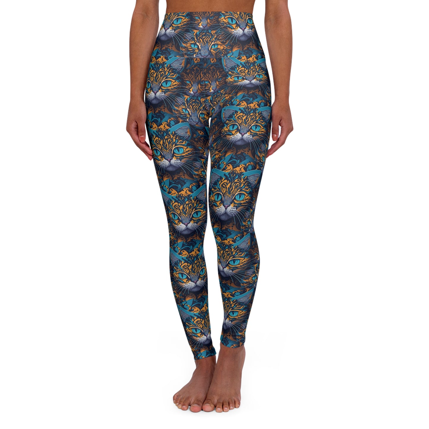 Feline Kaleidoscope: The Cat Fractal - High Waisted Yoga Leggings