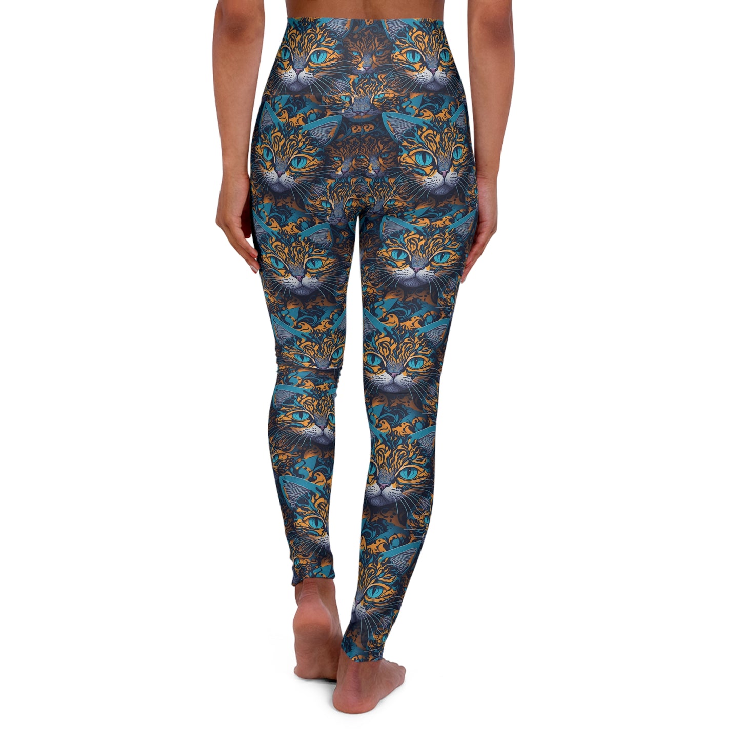 Feline Kaleidoscope: The Cat Fractal - High Waisted Yoga Leggings